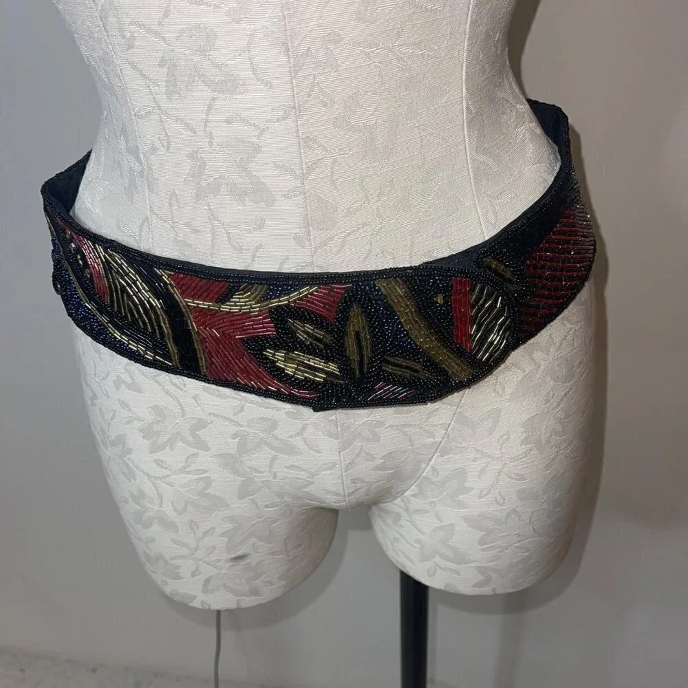 Jeromes Vintage Womens Belt Size Large Multicolor Beaded Hip Velcro China